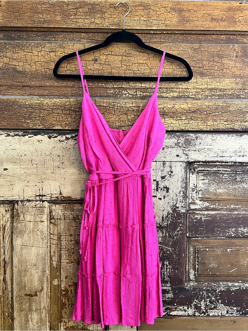 Miami Bright Pink Tiered Mini Dress | Hot Pink Wrap Front Sundress | NWOT